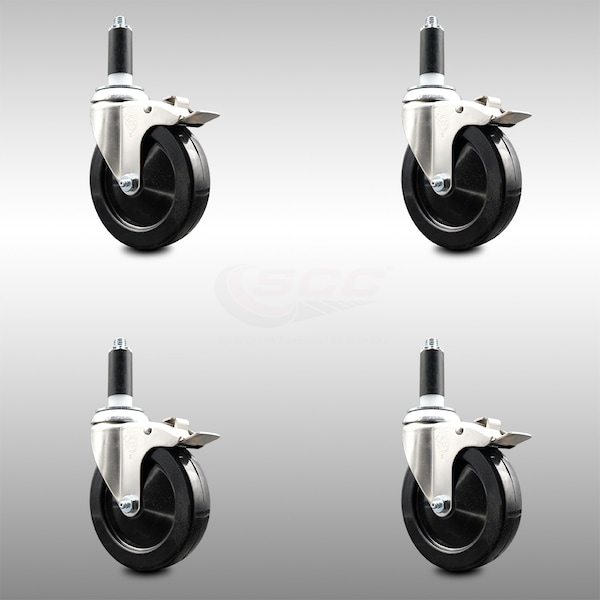 Service Caster 5 Inch 316SS Soft Rubber Swivel 1-1/8 Inch Expanding Stem Caster Set Lock Brake SCC-SS316TTLEX20S514-SRS-118-4 - main